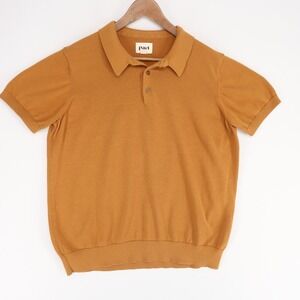 Pact Knit Polo Sweater Mens L Brown Organic Cotton Short Sleeve